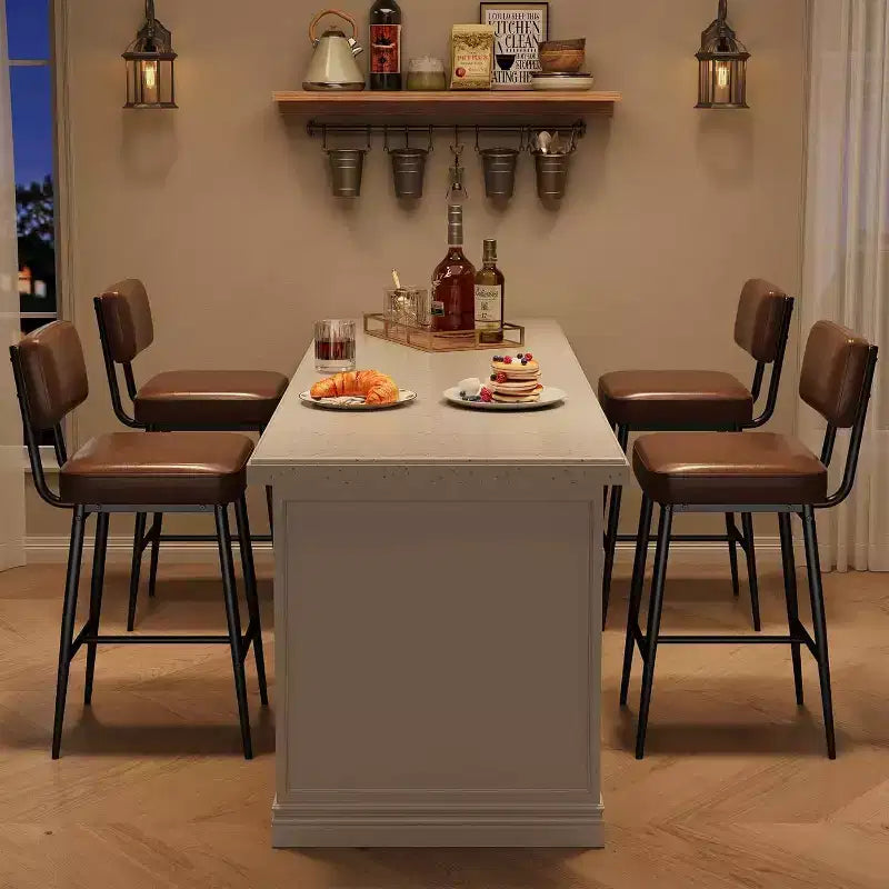 Lot de 2 tabourets de bar, tabourets de bar de 66 cm en similicuir avec dossier, pieds en métal, chaises de bar modernes rembourrées