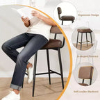 Lot de 2 tabourets de bar, tabourets de bar de 66 cm en similicuir avec dossier, pieds en métal, chaises de bar modernes rembourrées