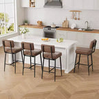 Lot de 2 tabourets de bar, tabourets de bar de 66 cm en similicuir avec dossier, pieds en métal, chaises de bar modernes rembourrées