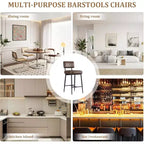 Lot de 2 tabourets de bar, tabourets de bar de 66 cm en similicuir avec dossier, pieds en métal, chaises de bar modernes rembourrées