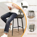 Lot de 2 tabourets de bar, tabourets de bar de 66 cm en similicuir avec dossier, pieds en métal, chaises de bar modernes rembourrées