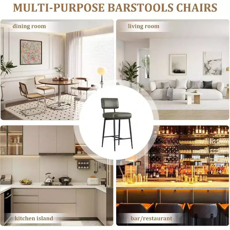 Lot de 2 tabourets de bar, tabourets de bar de 66 cm en similicuir avec dossier, pieds en métal, chaises de bar modernes rembourrées