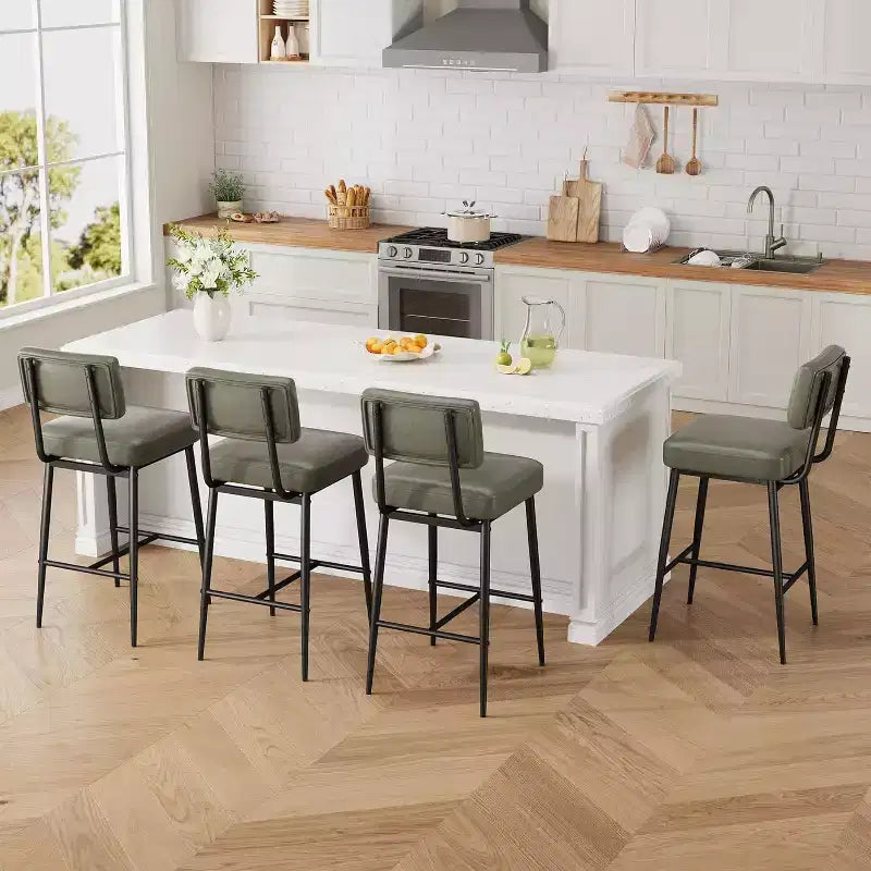 Lot de 2 tabourets de bar, tabourets de bar de 66 cm en similicuir avec dossier, pieds en métal, chaises de bar modernes rembourrées