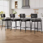 Lot de 2 tabourets de bar, tabourets de bar de 66 cm en similicuir avec dossier, pieds en métal, chaises de bar modernes rembourrées