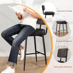 Lot de 2 tabourets de bar, tabourets de bar de 66 cm en similicuir avec dossier, pieds en métal, chaises de bar modernes rembourrées