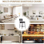 Lot de 2 tabourets de bar, tabourets de bar de 66 cm en similicuir avec dossier, pieds en métal, chaises de bar modernes rembourrées