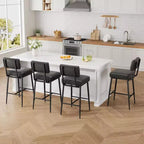 Lot de 2 tabourets de bar, tabourets de bar de 66 cm en similicuir avec dossier, pieds en métal, chaises de bar modernes rembourrées