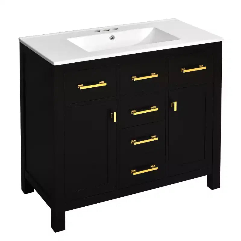 Meuble lavabo de salle de bain 36 pouces, meuble de rangement de salle de bain avec tiroirs, meuble lavabo simple vasque avec cadre en bois massif