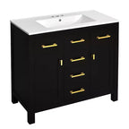Meuble lavabo de salle de bain 36 pouces, meuble de rangement de salle de bain avec tiroirs, meuble lavabo simple vasque avec cadre en bois massif