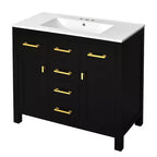 Meuble lavabo de salle de bain 36 pouces, meuble de rangement de salle de bain avec tiroirs, meuble lavabo simple vasque avec cadre en bois massif