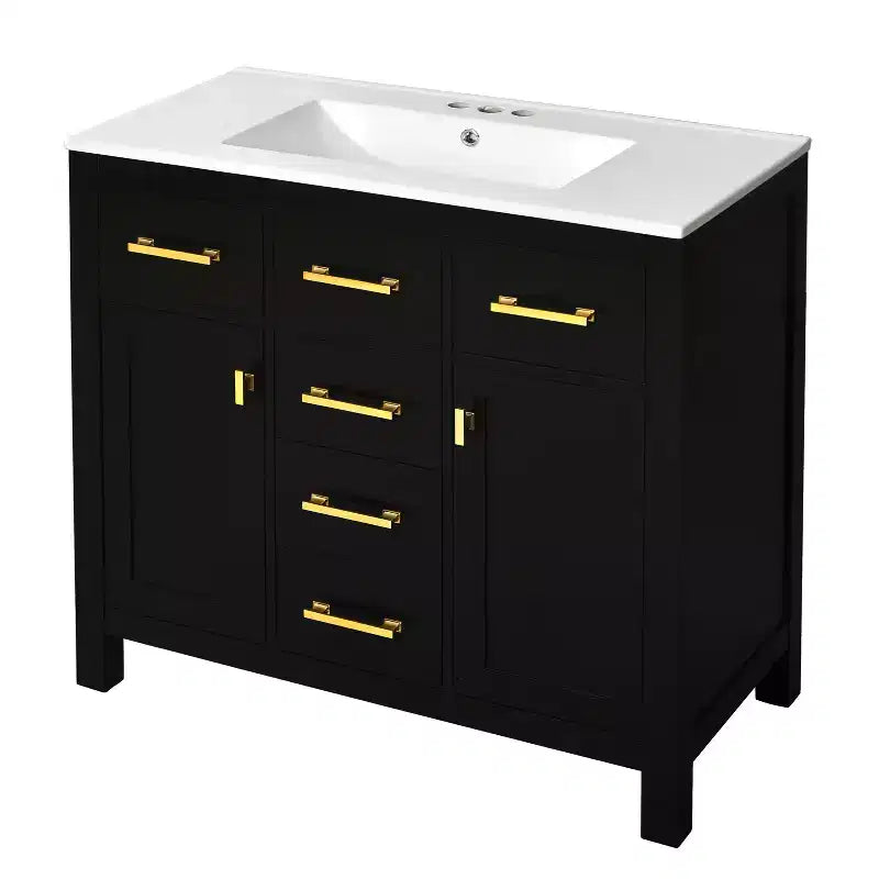 Meuble lavabo de salle de bain 36 pouces, meuble de rangement de salle de bain avec tiroirs, meuble lavabo simple vasque avec cadre en bois massif