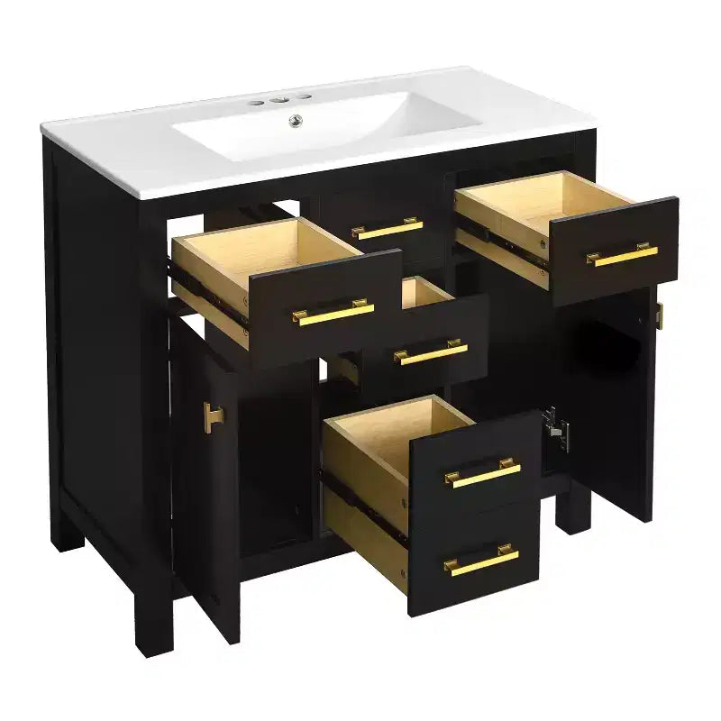 Meuble lavabo de salle de bain 36 pouces, meuble de rangement de salle de bain avec tiroirs, meuble lavabo simple vasque avec cadre en bois massif