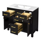 Meuble lavabo de salle de bain 36 pouces, meuble de rangement de salle de bain avec tiroirs, meuble lavabo simple vasque avec cadre en bois massif