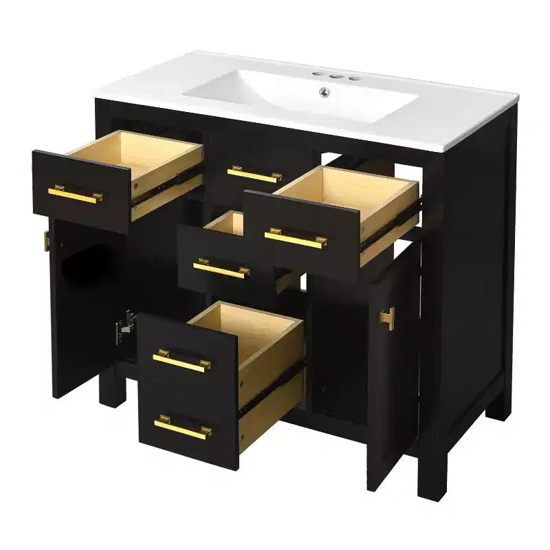 Meuble lavabo de salle de bain 36 pouces, meuble de rangement de salle de bain avec tiroirs, meuble lavabo simple vasque avec cadre en bois massif