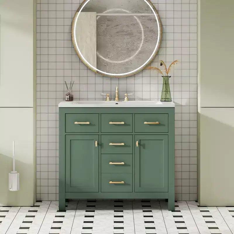 Meuble lavabo de salle de bain 36 pouces, meuble de rangement de salle de bain avec tiroirs, meuble lavabo simple vasque avec cadre en bois massif