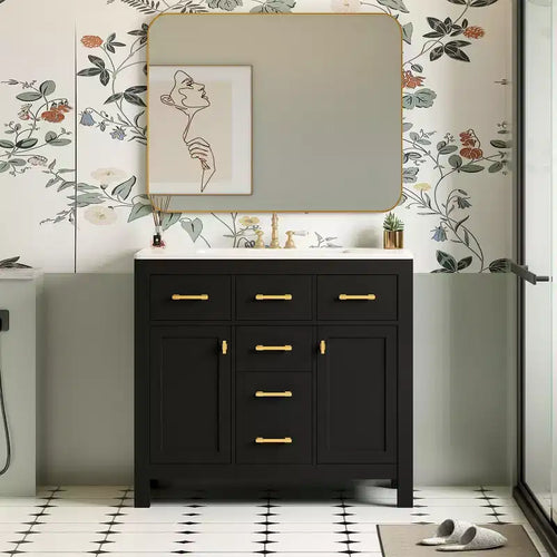 Meuble lavabo de salle de bain 36 pouces, meuble de rangement de salle de bain avec tiroirs, meuble lavabo simple vasque avec cadre en bois massif