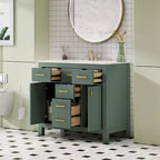 Meuble lavabo de salle de bain 36 pouces, meuble de rangement de salle de bain avec tiroirs, meuble lavabo simple vasque avec cadre en bois massif
