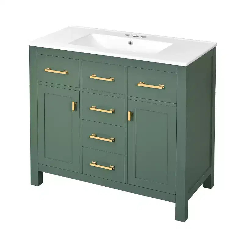 Meuble lavabo de salle de bain 36 pouces, meuble de rangement de salle de bain avec tiroirs, meuble lavabo simple vasque avec cadre en bois massif