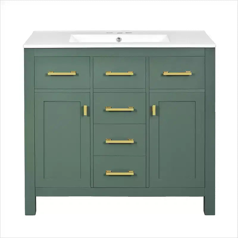Meuble lavabo de salle de bain 36 pouces, meuble de rangement de salle de bain avec tiroirs, meuble lavabo simple vasque avec cadre en bois massif