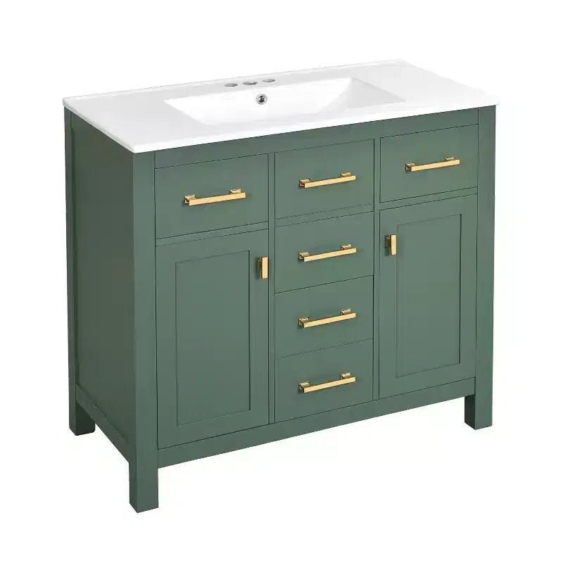 Meuble lavabo de salle de bain 36 pouces, meuble de rangement de salle de bain avec tiroirs, meuble lavabo simple vasque avec cadre en bois massif
