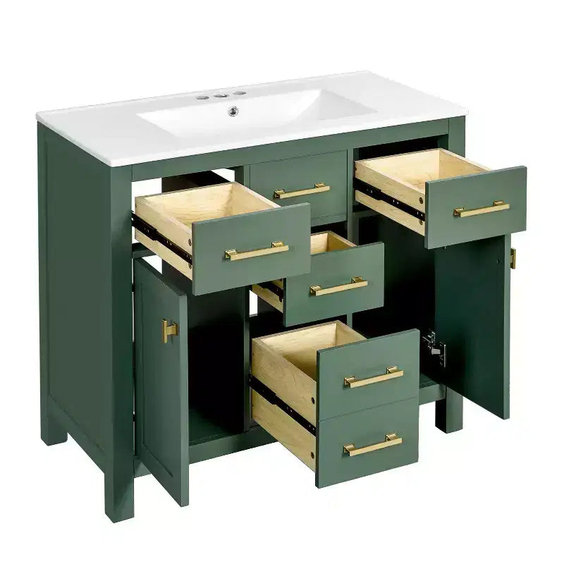 Meuble lavabo de salle de bain 36 pouces, meuble de rangement de salle de bain avec tiroirs, meuble lavabo simple vasque avec cadre en bois massif