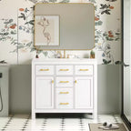 Meuble lavabo de salle de bain 36 pouces, meuble de rangement de salle de bain avec tiroirs, meuble lavabo simple vasque avec cadre en bois massif