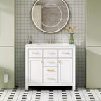 Meuble lavabo de salle de bain 36 pouces, meuble de rangement de salle de bain avec tiroirs, meuble lavabo simple vasque avec cadre en bois massif