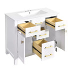 Meuble lavabo de salle de bain 36 pouces, meuble de rangement de salle de bain avec tiroirs, meuble lavabo simple vasque avec cadre en bois massif
