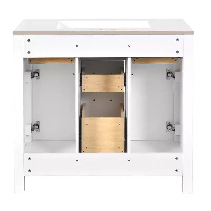 Meuble lavabo de salle de bain 36 pouces, meuble de rangement de salle de bain avec tiroirs, meuble lavabo simple vasque avec cadre en bois massif