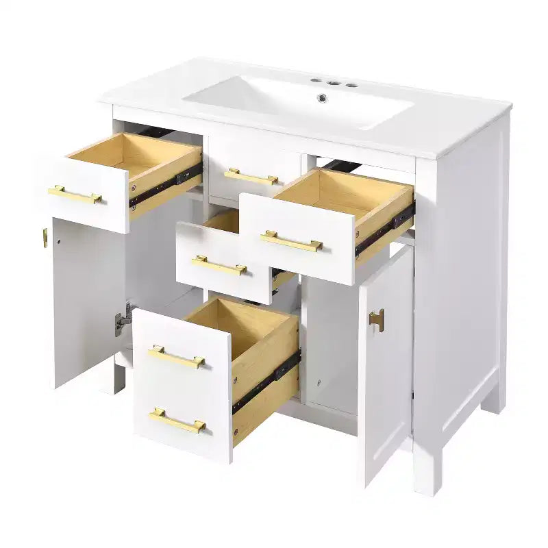 Meuble lavabo de salle de bain 36 pouces, meuble de rangement de salle de bain avec tiroirs, meuble lavabo simple vasque avec cadre en bois massif