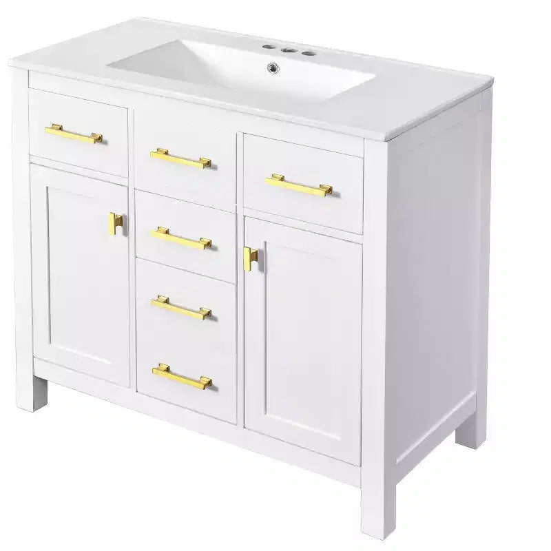 Meuble lavabo de salle de bain 36 pouces, meuble de rangement de salle de bain avec tiroirs, meuble lavabo simple vasque avec cadre en bois massif