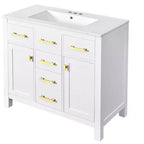 Meuble lavabo de salle de bain 36 pouces, meuble de rangement de salle de bain avec tiroirs, meuble lavabo simple vasque avec cadre en bois massif