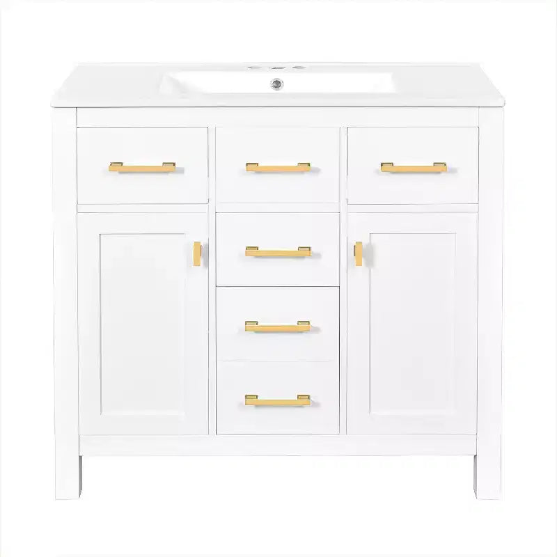Meuble lavabo de salle de bain 36 pouces, meuble de rangement de salle de bain avec tiroirs, meuble lavabo simple vasque avec cadre en bois massif