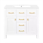 Meuble lavabo de salle de bain 36 pouces, meuble de rangement de salle de bain avec tiroirs, meuble lavabo simple vasque avec cadre en bois massif