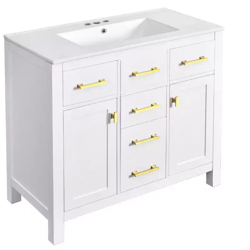 Meuble lavabo de salle de bain 36 pouces, meuble de rangement de salle de bain avec tiroirs, meuble lavabo simple vasque avec cadre en bois massif