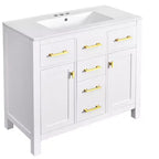 Meuble lavabo de salle de bain 36 pouces, meuble de rangement de salle de bain avec tiroirs, meuble lavabo simple vasque avec cadre en bois massif