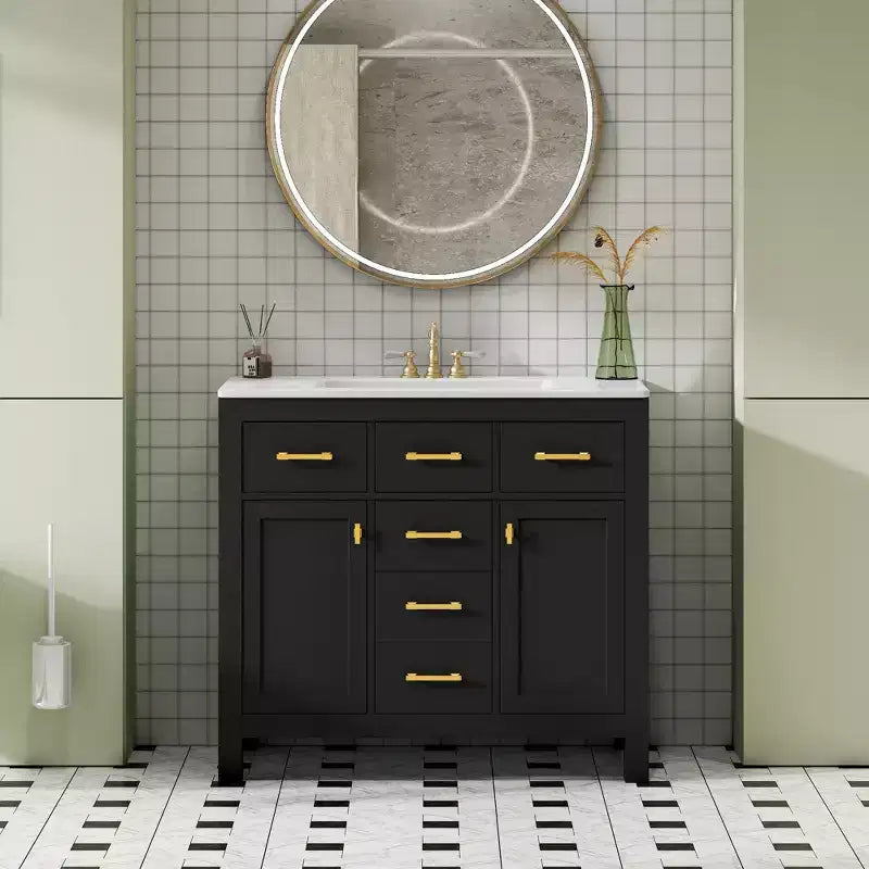 Meuble lavabo de salle de bain 36 pouces, meuble de rangement de salle de bain avec tiroirs, meuble lavabo simple vasque avec cadre en bois massif