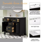 Meuble lavabo de salle de bain 36 pouces, meuble de rangement de salle de bain avec tiroirs, meuble lavabo simple vasque avec cadre en bois massif