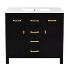 Meuble lavabo de salle de bain 36 pouces, meuble de rangement de salle de bain avec tiroirs, meuble lavabo simple vasque avec cadre en bois massif