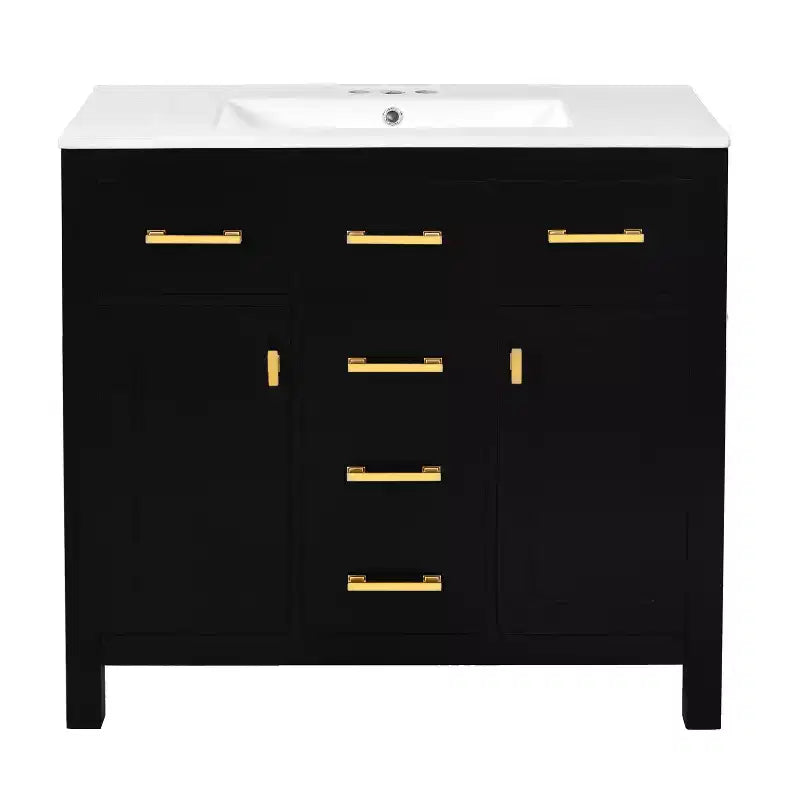 Meuble lavabo de salle de bain 36 pouces, meuble de rangement de salle de bain avec tiroirs, meuble lavabo simple vasque avec cadre en bois massif