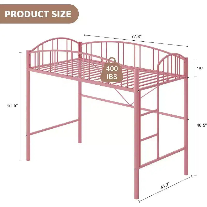 Lit mezzanine jumeau, lit mezzanine en métal robuste avec garde-corps arqué et échelle de sécurité, design moderne peu encombrant, pas besoin de sommier.