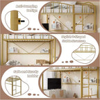 Lit mezzanine jumeau, lit mezzanine en métal robuste avec garde-corps arqué et échelle de sécurité, design moderne peu encombrant, pas besoin de sommier.