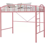 Lit mezzanine jumeau, lit mezzanine en métal robuste avec garde-corps arqué et échelle de sécurité, design moderne peu encombrant, pas besoin de sommier.