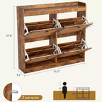 Meuble à chaussures en rotin avec 4 tiroirs basculants, organisateur de chaussures autoportant en bois avec étagères réglables, rangement à chaussures pour entrée, placard, couloir