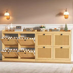 Meuble à chaussures en rotin avec 4 tiroirs basculants, organisateur de chaussures autoportant en bois avec étagères réglables, rangement à chaussures pour entrée, placard, couloir