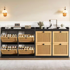 Meuble à chaussures en rotin avec 4 tiroirs basculants, organisateur de chaussures autoportant en bois avec étagères réglables, rangement à chaussures pour entrée, placard, couloir