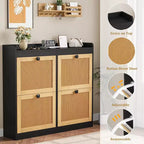 Meuble à chaussures en rotin avec 4 tiroirs basculants, organisateur de chaussures autoportant en bois avec étagères réglables, rangement à chaussures pour entrée, placard, couloir
