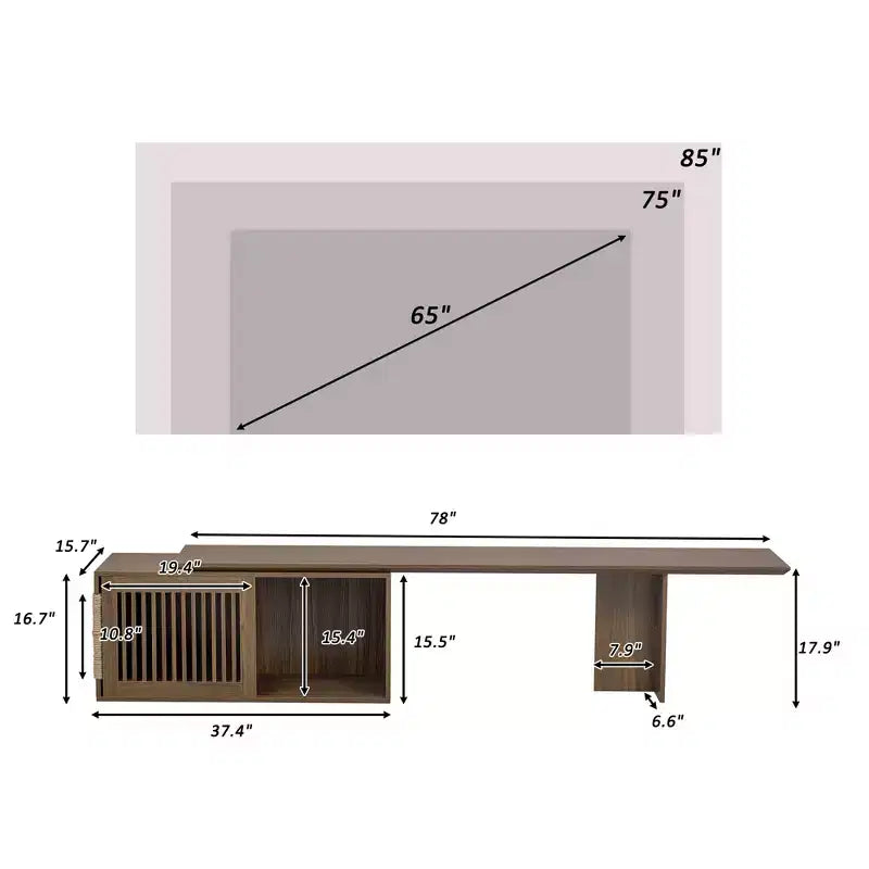 Meuble TV moderne en noyer de style médiéval avec table extensible, coussins moelleux, portes coulissantes et meubles adaptés aux chats Noyer