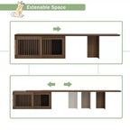 Meuble TV moderne en noyer de style médiéval avec table extensible, coussins moelleux, portes coulissantes et meubles adaptés aux chats Noyer