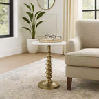 Glam End Table, Side Table, or Night Stand for Room Decor - Marble Top with Ribbed Base Design for Bedroom or Living Room Decor - 22 White & Gold